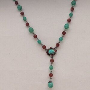 GRAZIANO Faceted Beaded Faux Turquoise Silver Tone Necklace